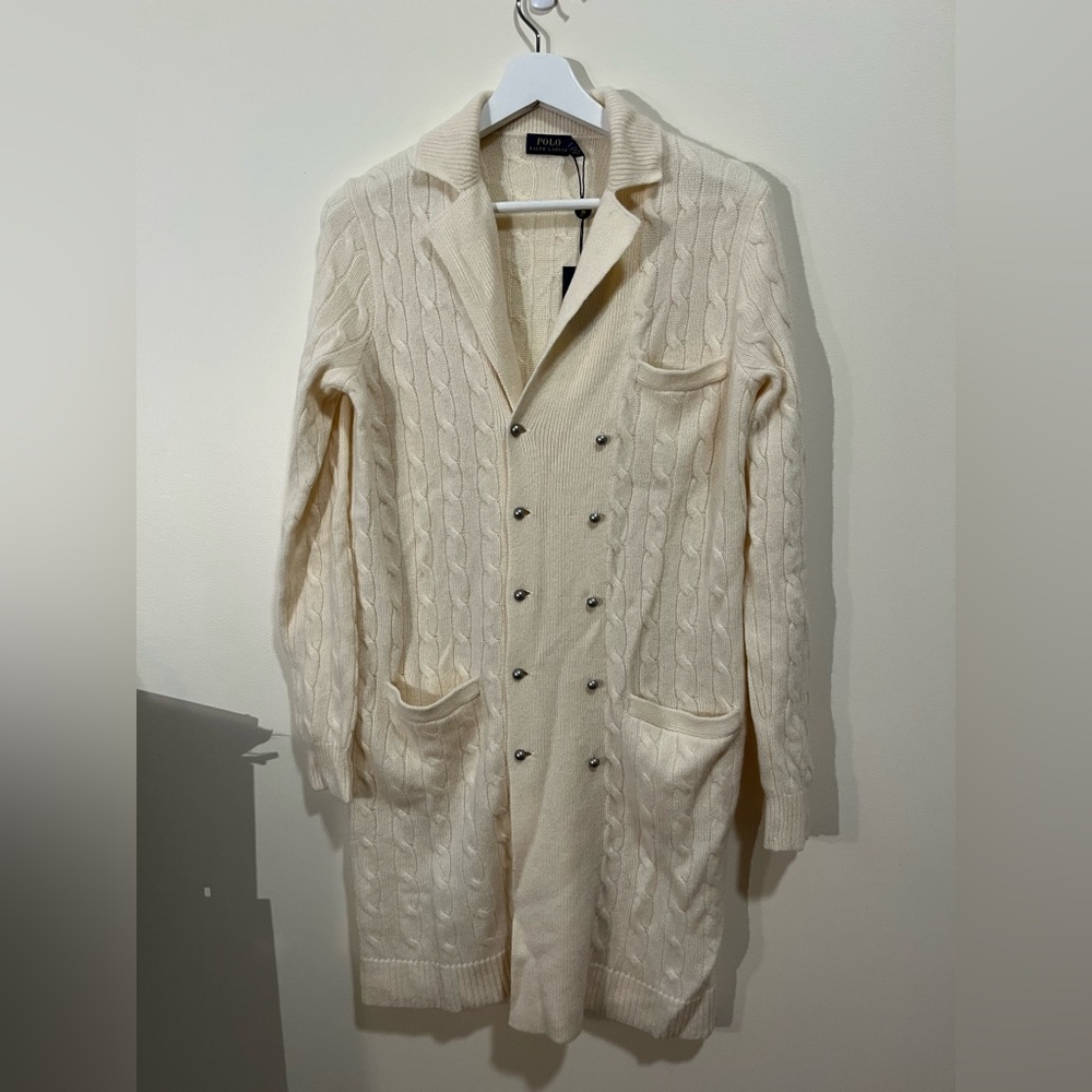 Luxurious Cashmere long Cardigan Polo Ralph Lauren, Sz S, cream color